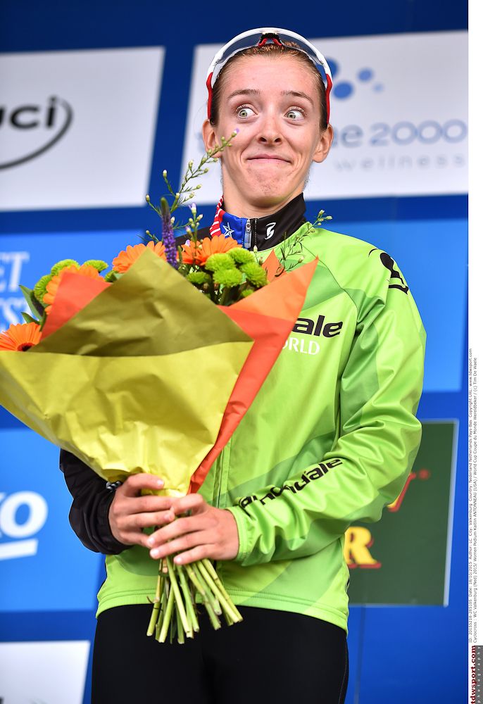 Kaitie Antonneau on the Valkenburg World Cup podium.