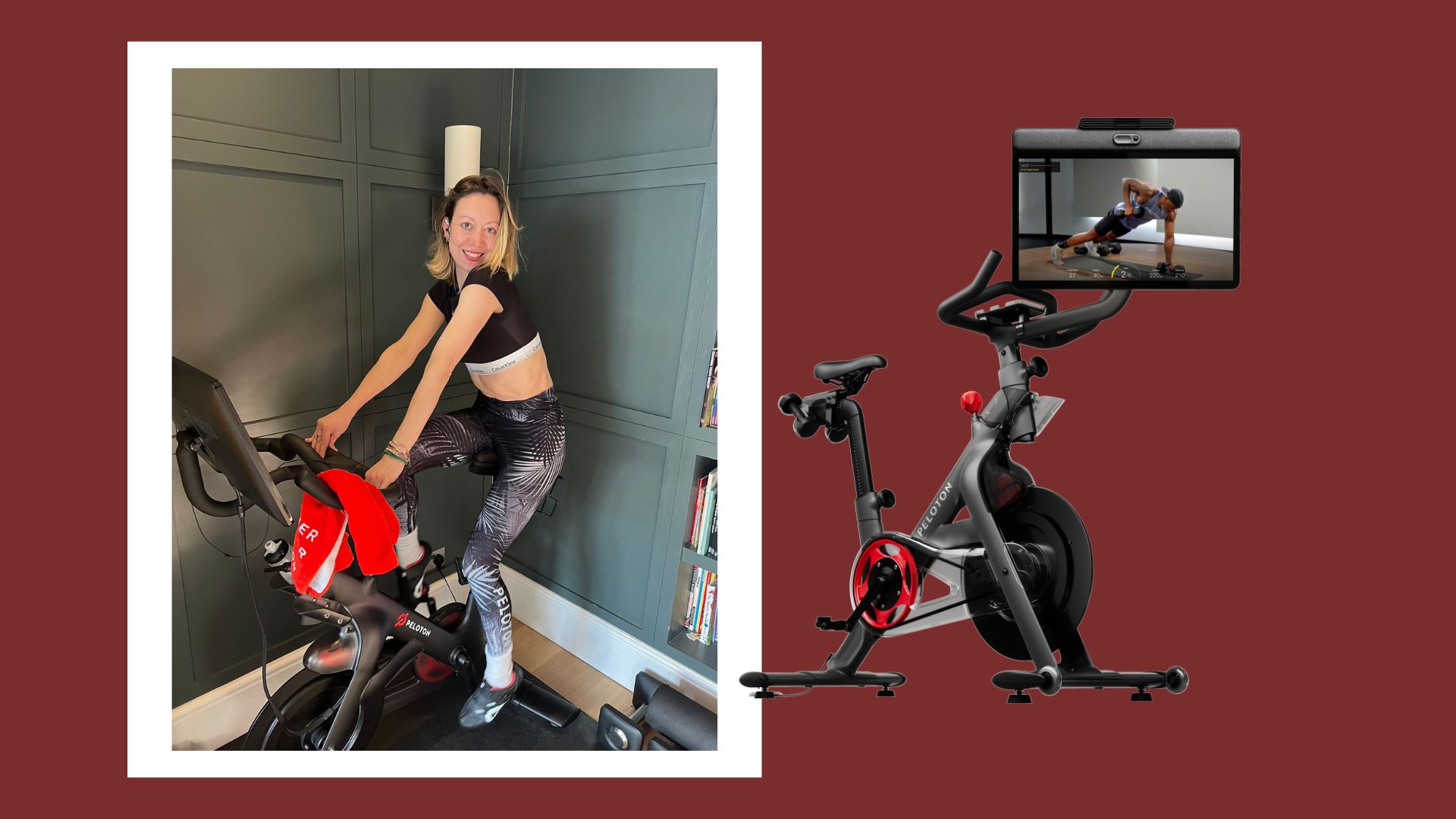 Jennifer Barton sat on Peloton bike at home smiling