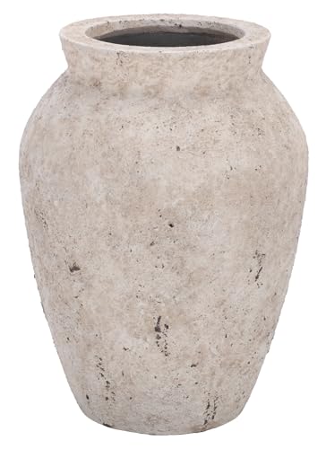 Safavieh Outdoor - Bolton Planter Pot With Drainage - Antique White Ficonstone Cement - Weather Resistant - Ideal for Patio, Garden, Backyard, 11.6" Wx 11.6" D X 15.7" H (pat1555b)