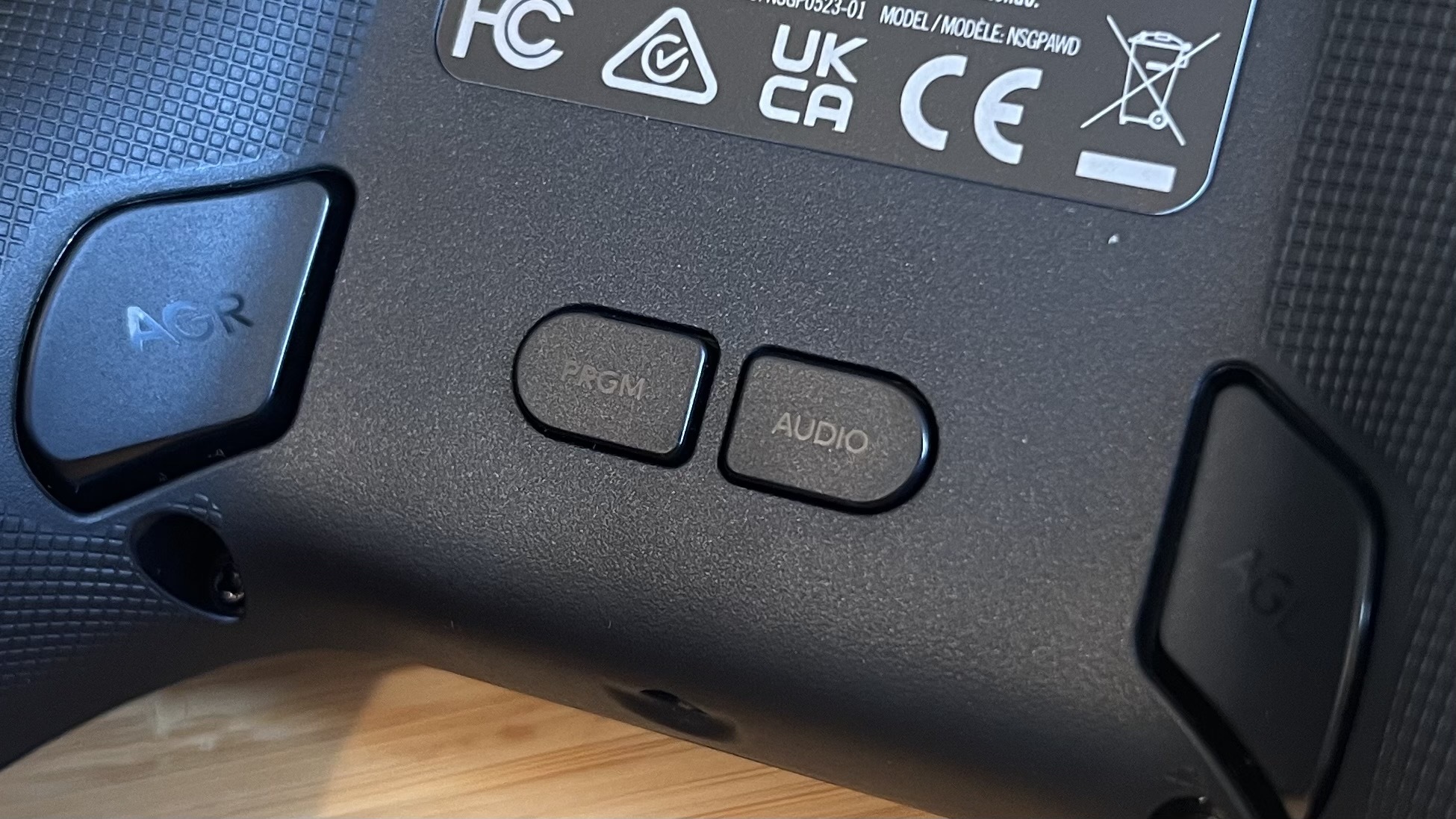 Close up on audio and programming buttons on back of PowerA Advantage Nintendo Switch 2 Controller