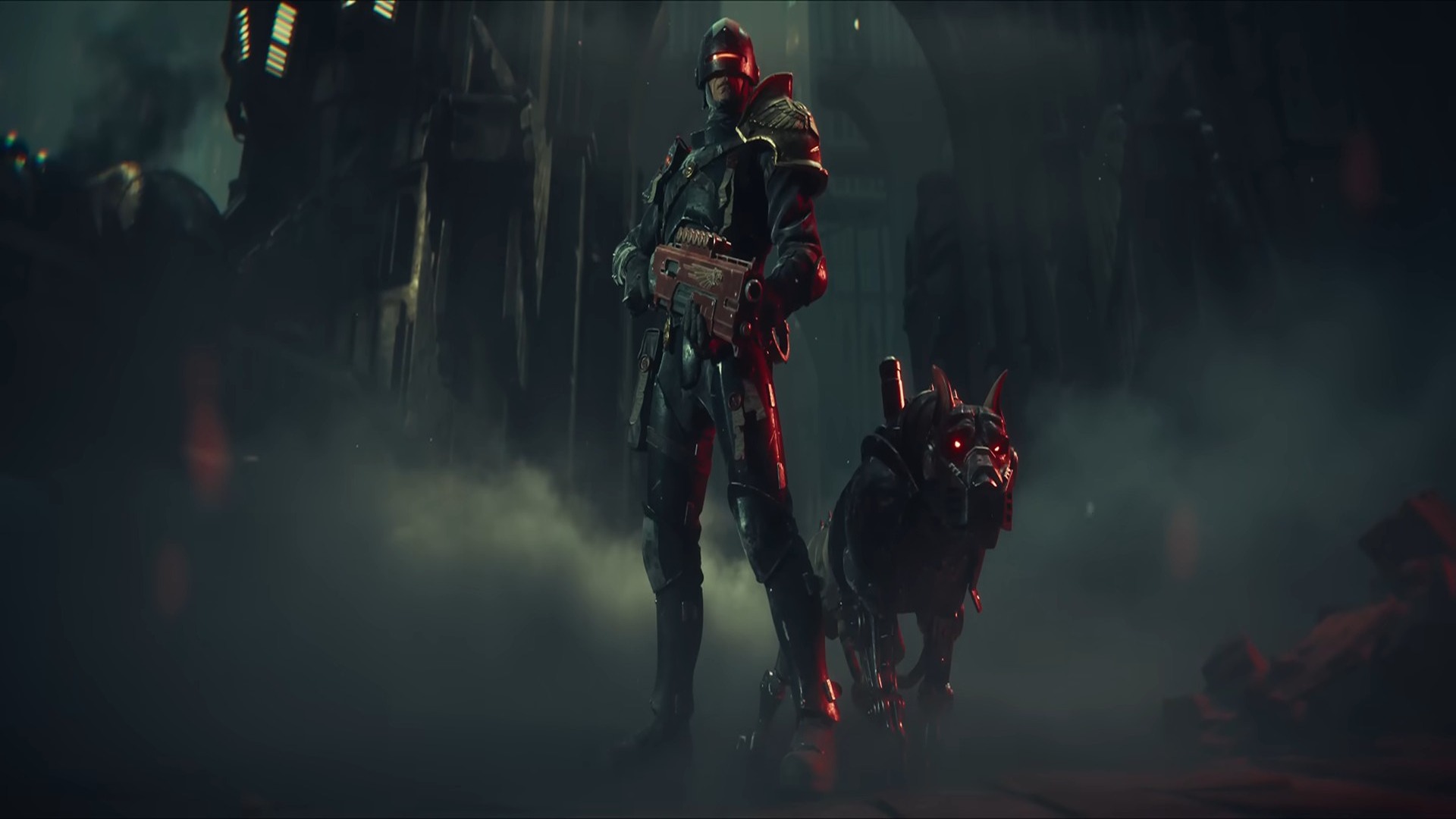 Cinematic trailer screenshot of the Arbites class in Warhammer 40,000: Darktide