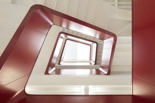 Red metal staircase