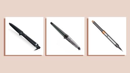 Collage of images of three of the best curling wands for thick hair we tested for this feature from ghd, Remington and Dyson