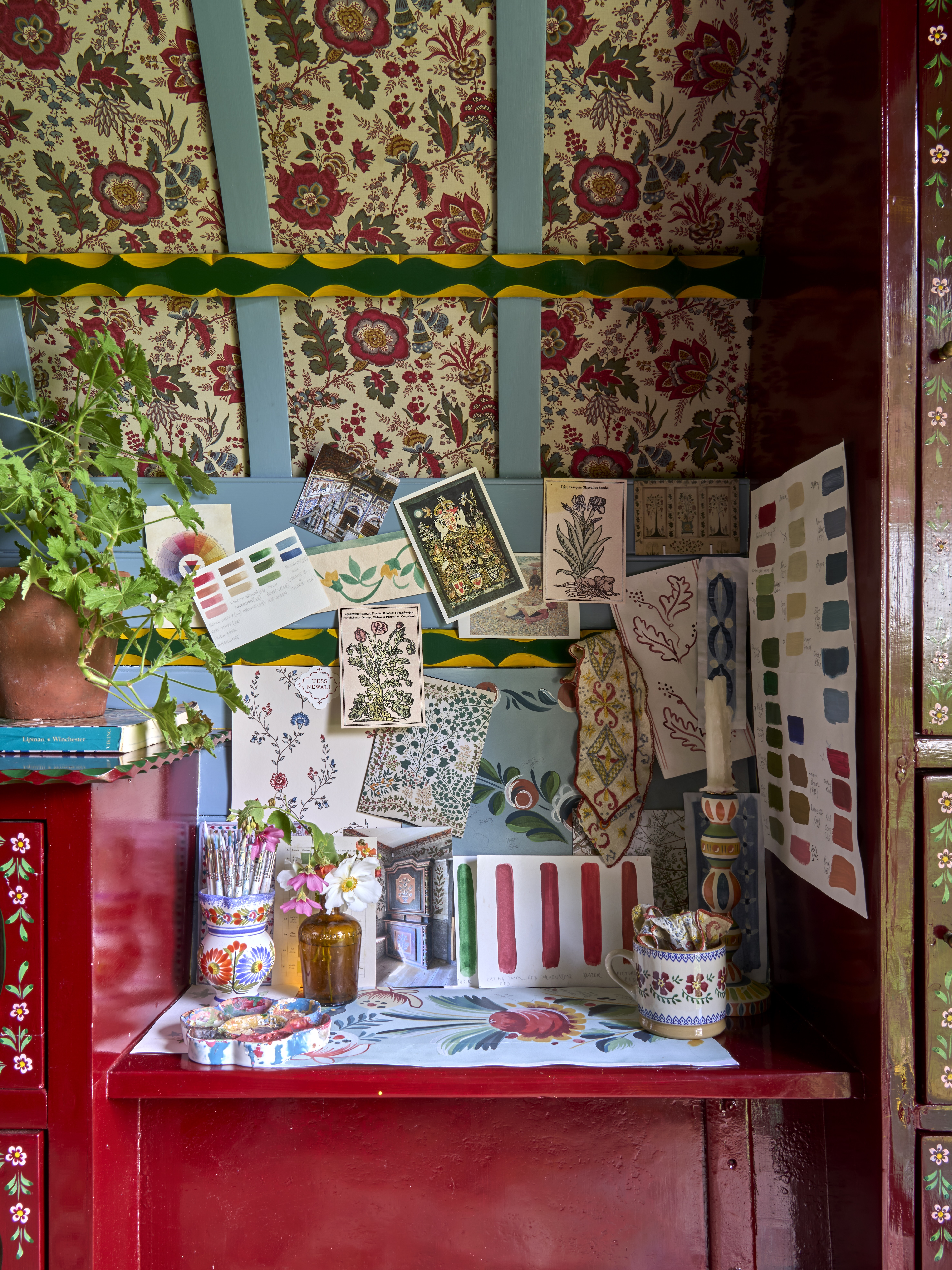 Old wagons decorated in ditsy florals and prints