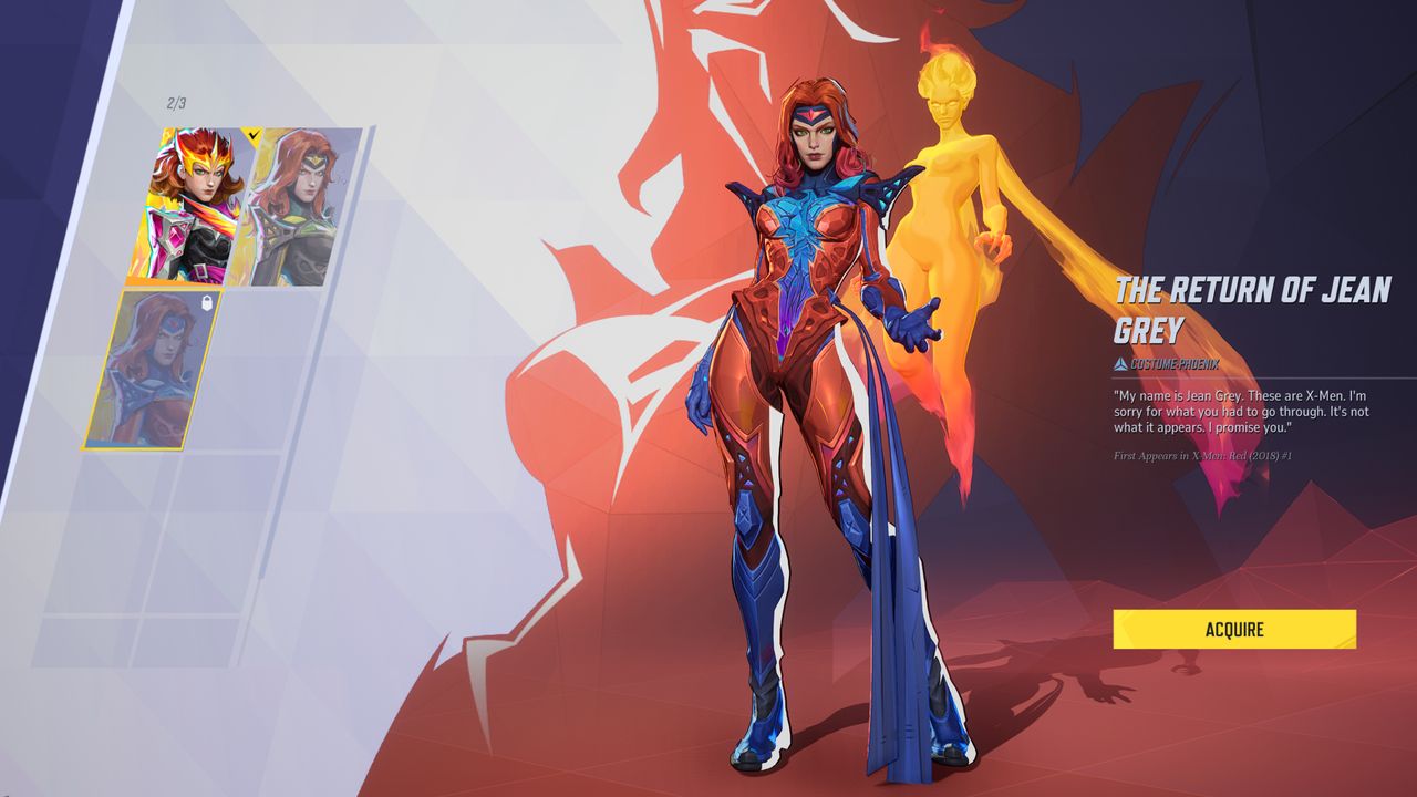 Marvel Rivals Phoenix skins: The Return of Jean Grey costume in the inventory screen.