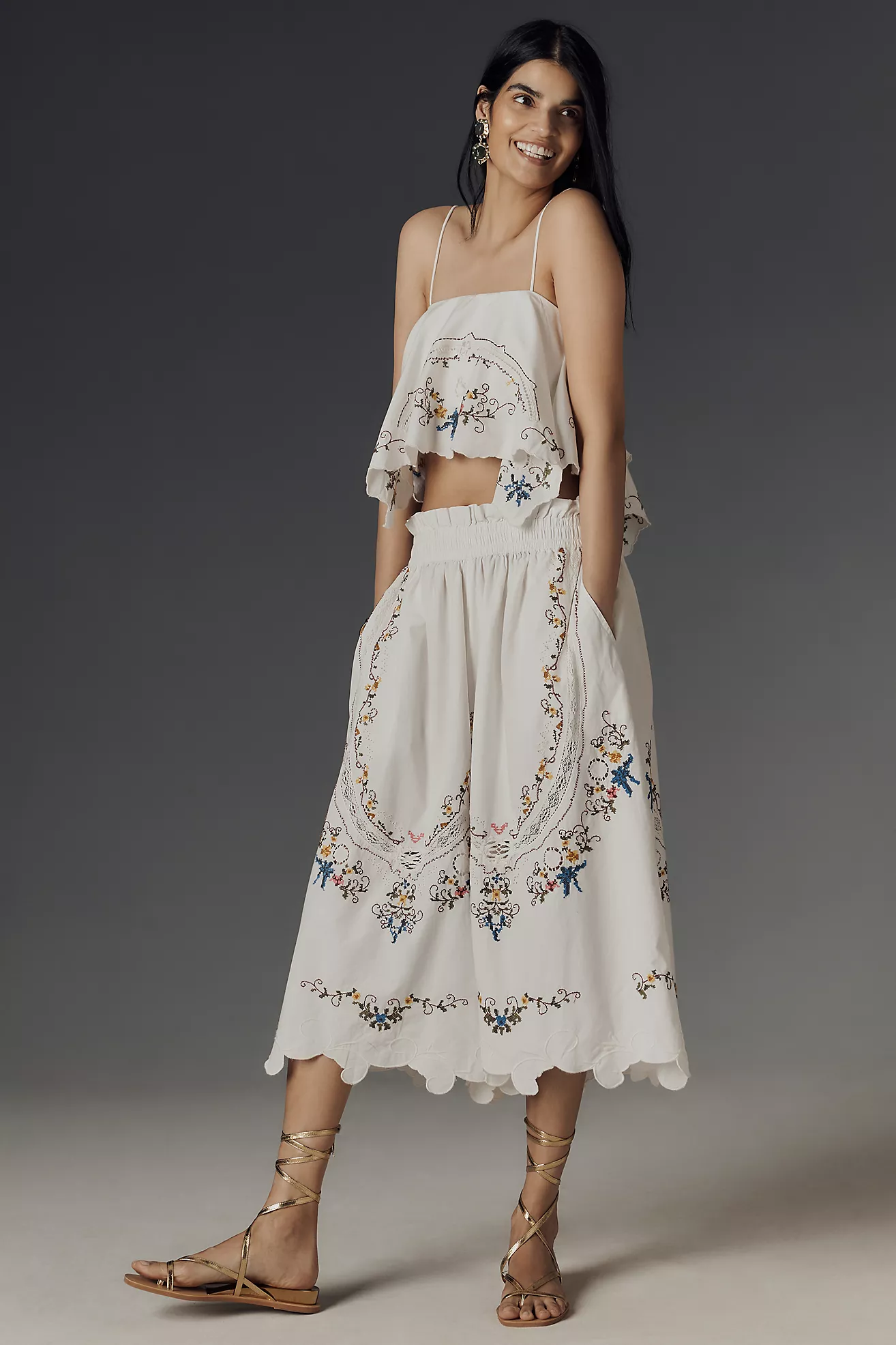 By Anthropologie Embroidered Culottes
