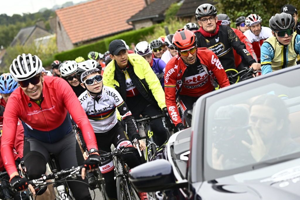 Illustration shows a big bike ride to Brussels around Remco Sunday 02 October 2022 part of the celebration of world champion Evenepoel the 22 years old from Schepdael Dilbeek became world champion after a great season with a win at the Vuelta first Belgian in 44 years to win a big tourBELGA PHOTO JASPER JACOBS Photo by JASPER JACOBS BELGA MAG Belga via AFP Photo by JASPER JACOBSBELGA MAGAFP via Getty Images
