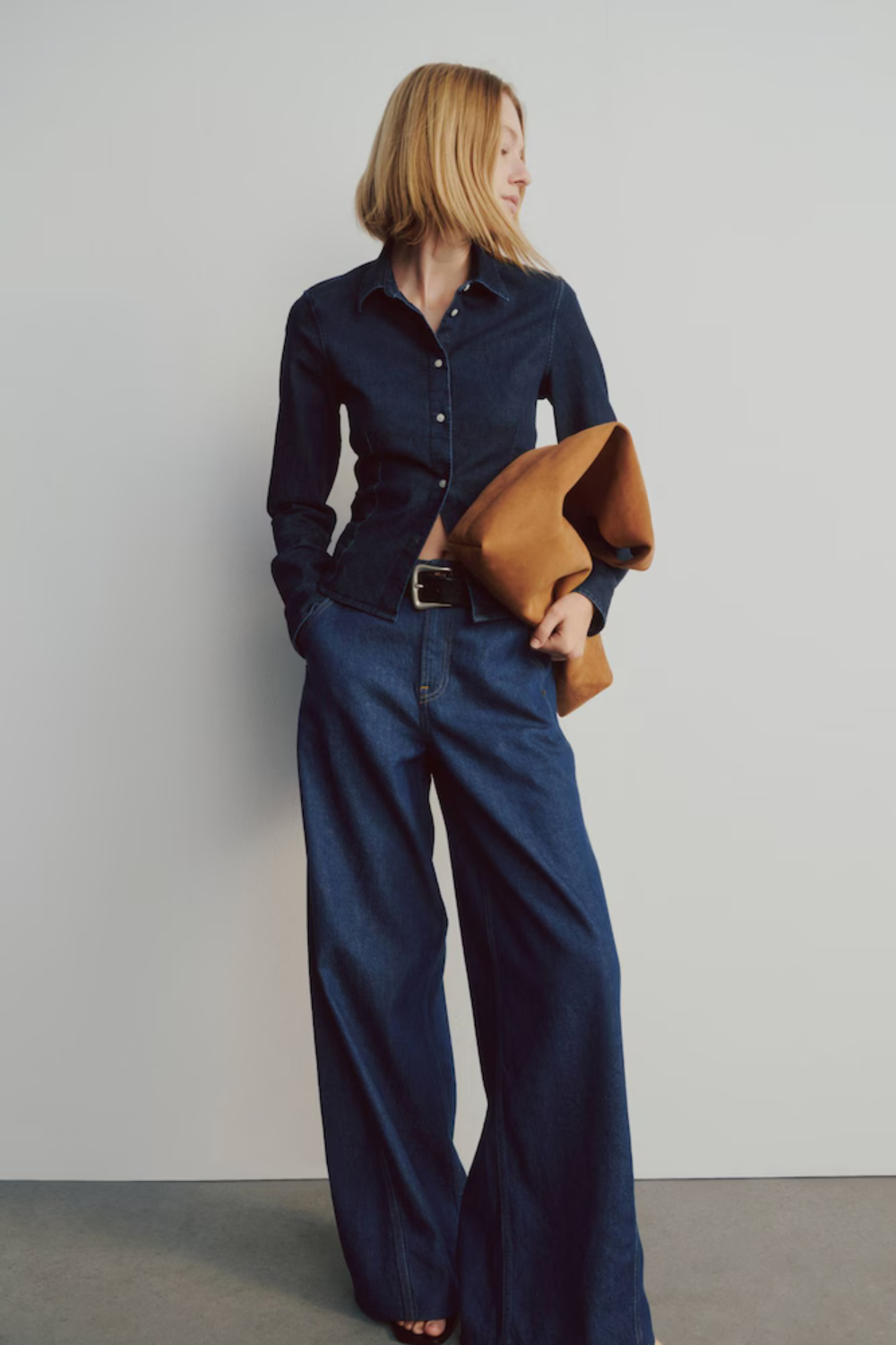 Dark Indigo Blue Mid Rise Ultra Soft Baggy Jeans