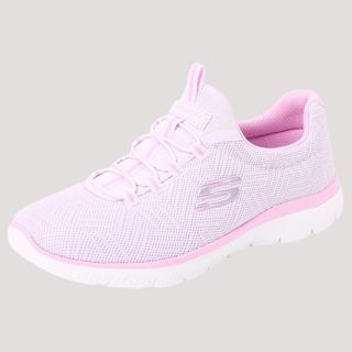 Flat lay image of pink Skechers