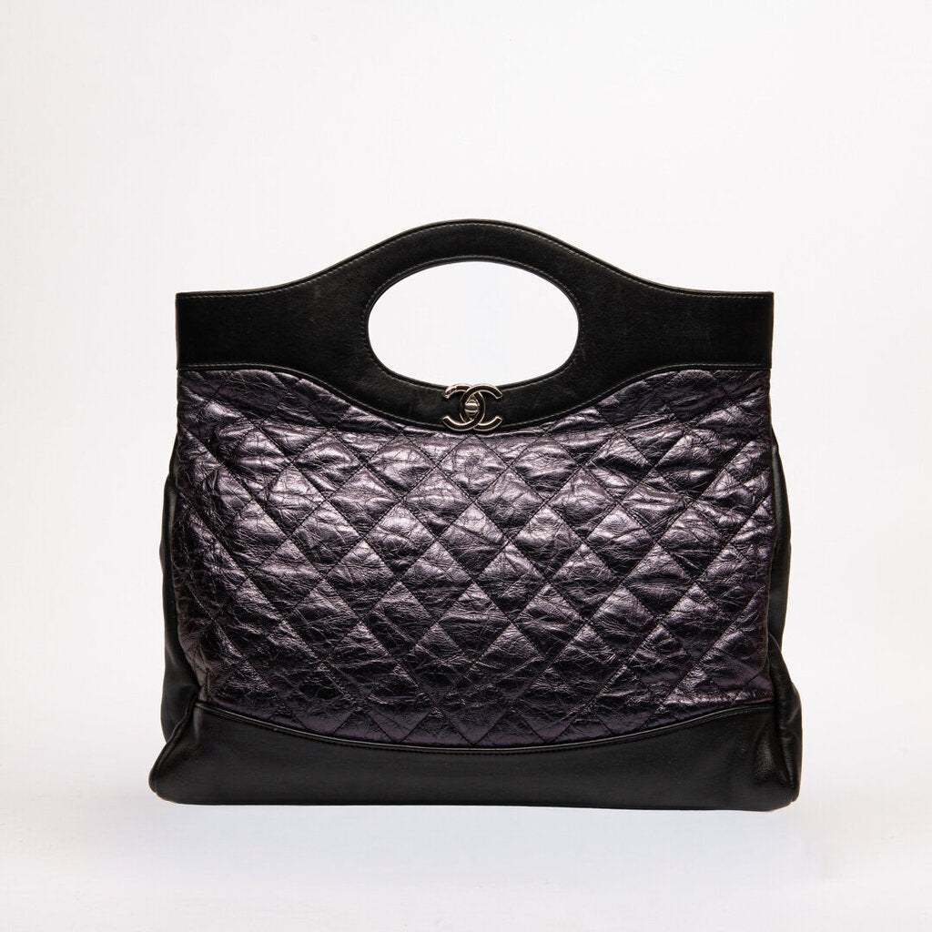 Chanel Crinkled Black &amp;amp; Purple Iridescent Large 31
