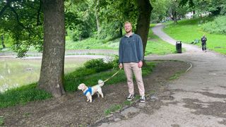 TechRadar fitness writer Harry Bullmore on a walk with his dog