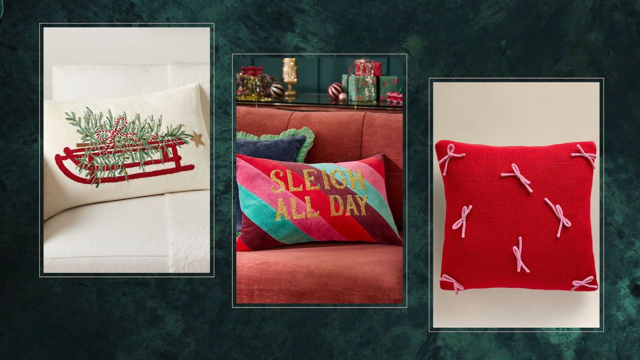 composite of three christmas cushions with differing designs