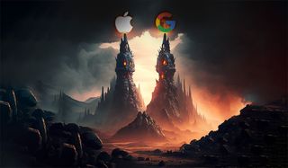 AI generated lava towers with Google and Apple at the peak