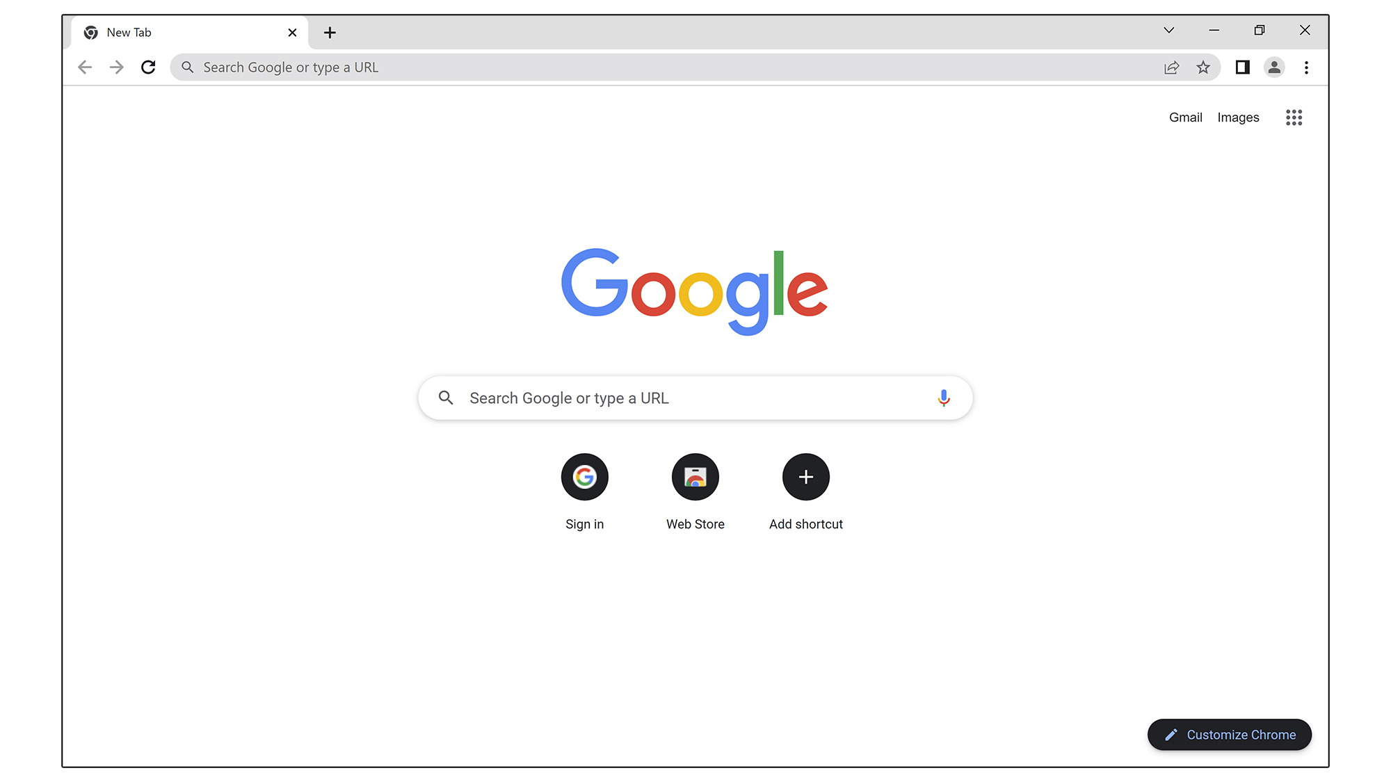 Google Chrome's main home screen