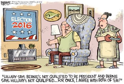 Political Cartoon U.S. Unqualified Bernie Hillary 2016
