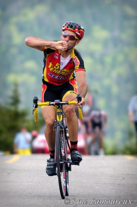 Francisco Mancebo (5-hour Energy) celebrates his victory atop Mont Megantic