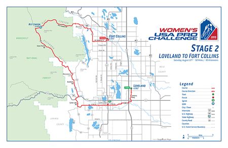 2015 Women's USA Pro Challenge map for stage 2