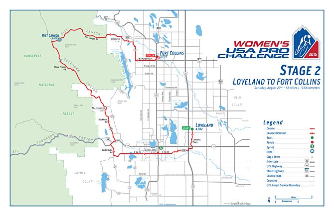2015 Women's USA Pro Challenge map for stage 2