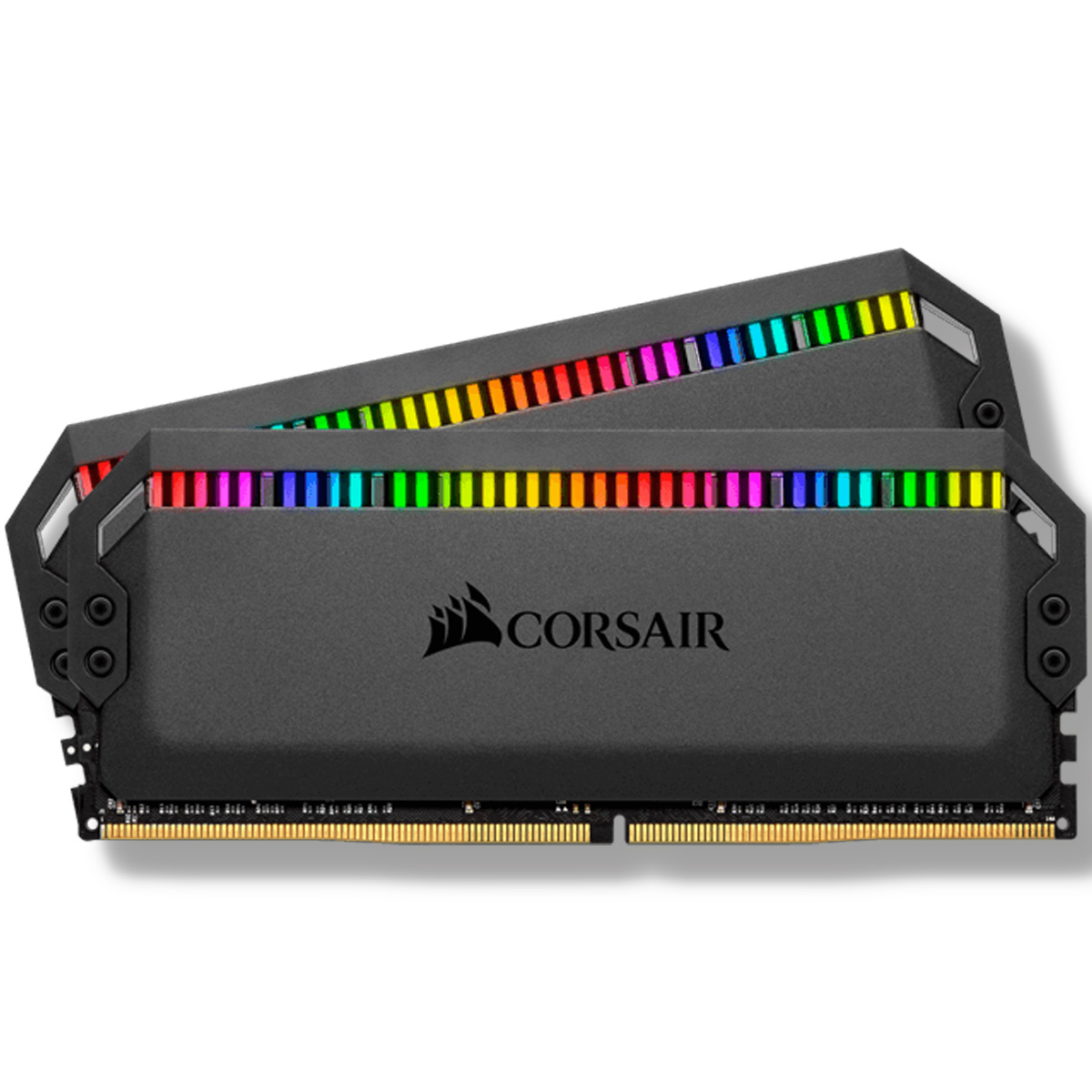 A pair of Corsair Dominator Platinum RAM modules against a white background