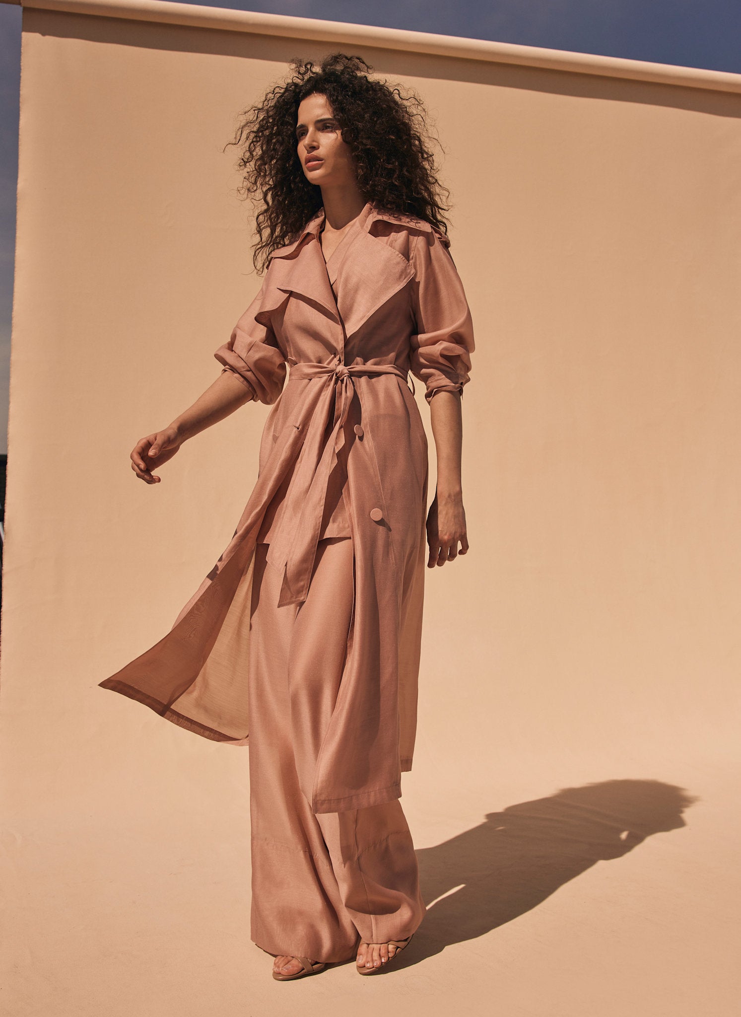 Pink Sheer Organza Trench Coat