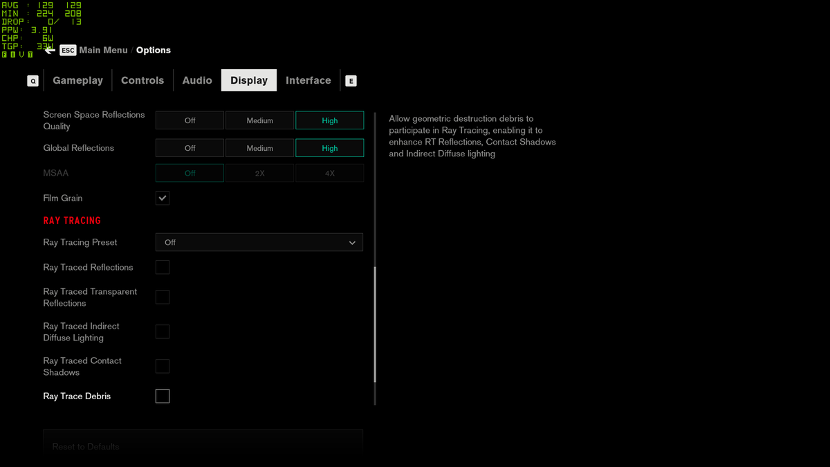 Control graphics settings