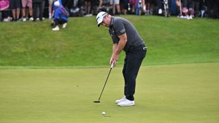 New Zealand's Ryan Fox celebrates after holes his putt on the 18th to win the BMW PGA Championship at Wentworth Golf Club, south-west of London, on September 17, 2023.