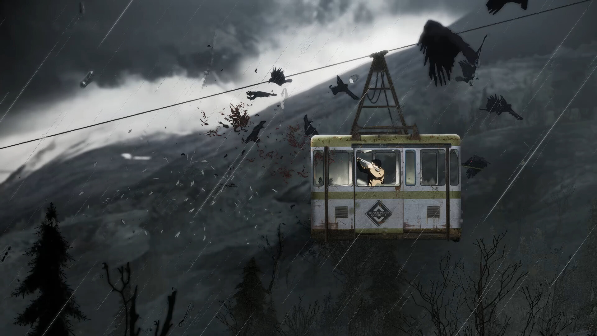 Silver Pines protagonist shoots crows from a cable car