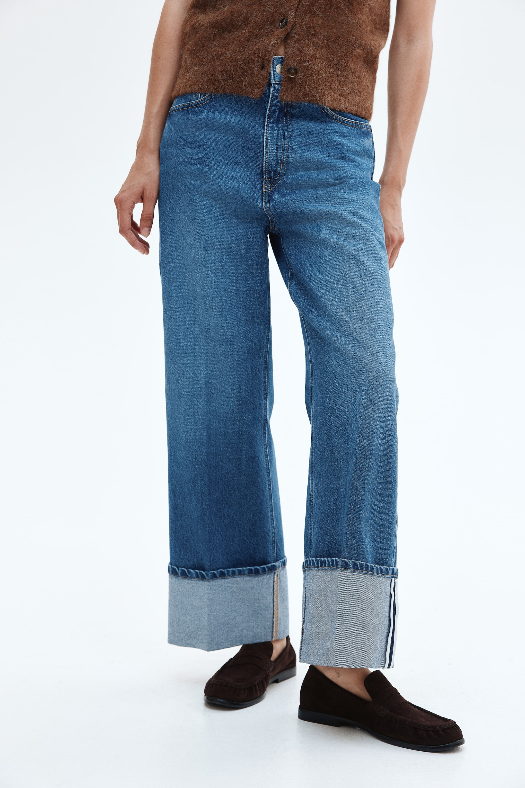 Wide High Ankle Jeans - Dark Denim Blue