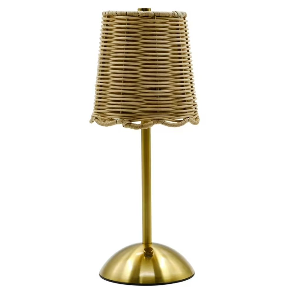 Cordless Rattan and Gold Table Lamp with Touch Switch/Dimmer
