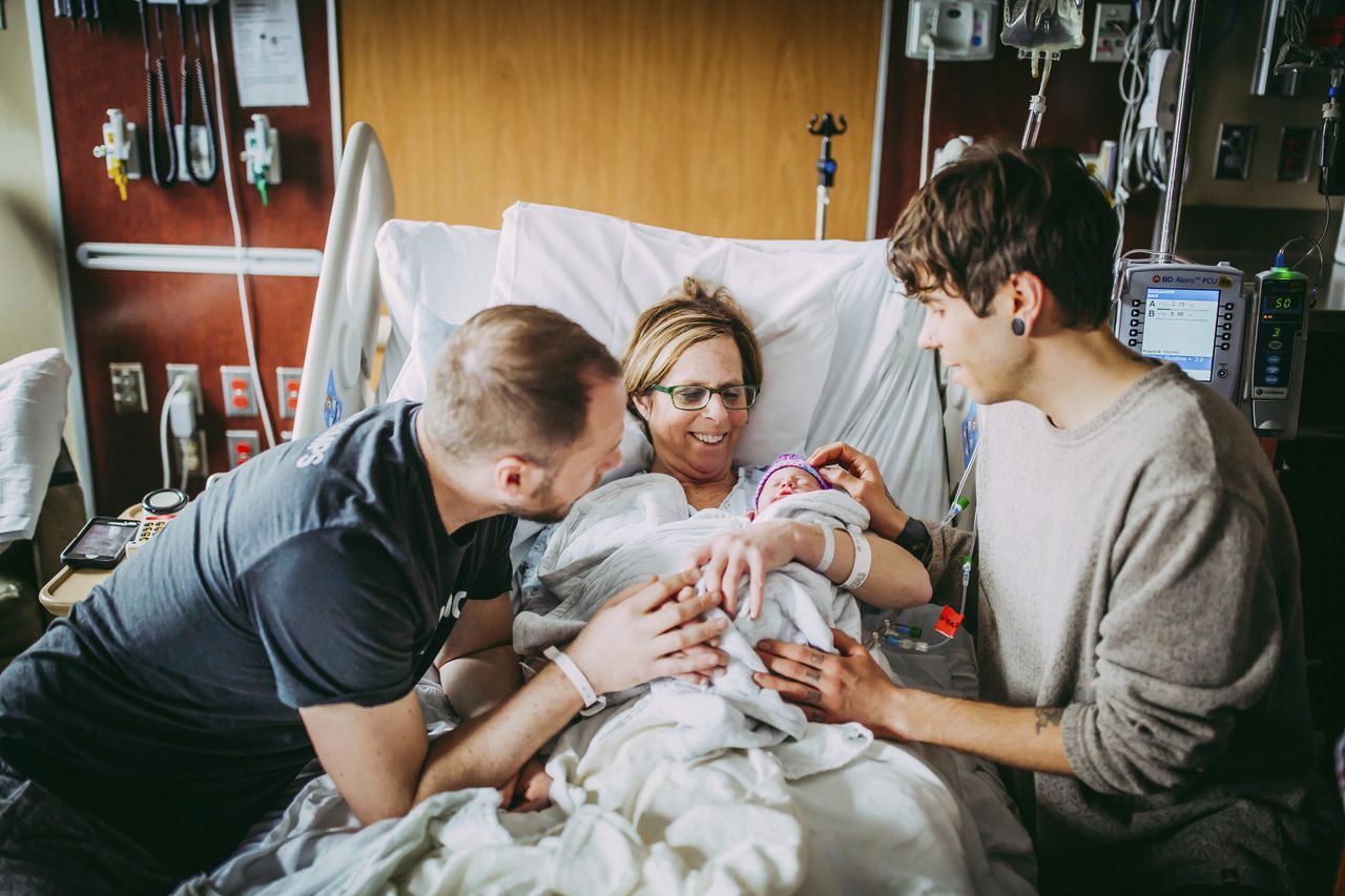 Cecile Eledge, with her son Matthew Eledge and son-in-law Elliot Dougherty.