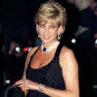 Princess Diana wearing red nails for a Gala in London