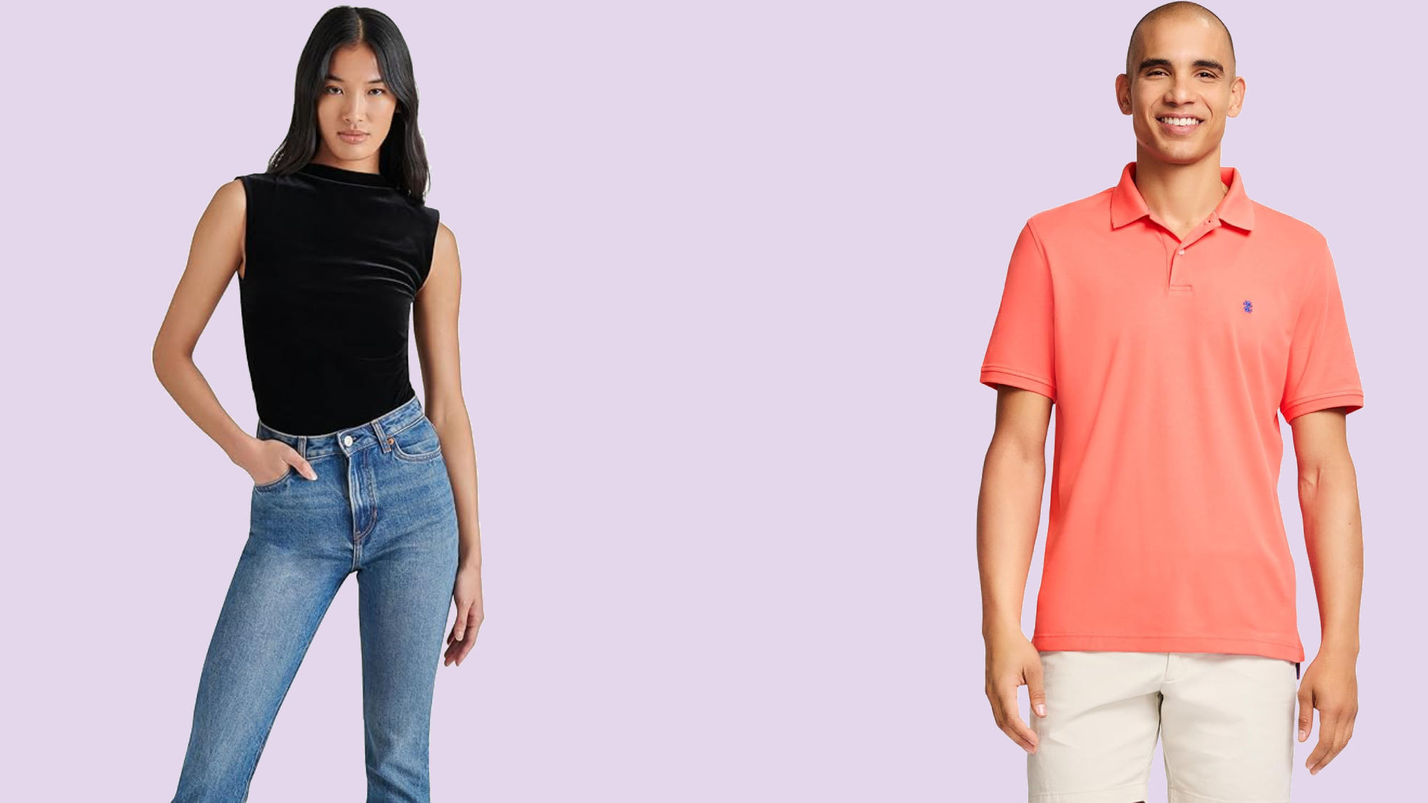 Woman and Man modeling fashion apparel