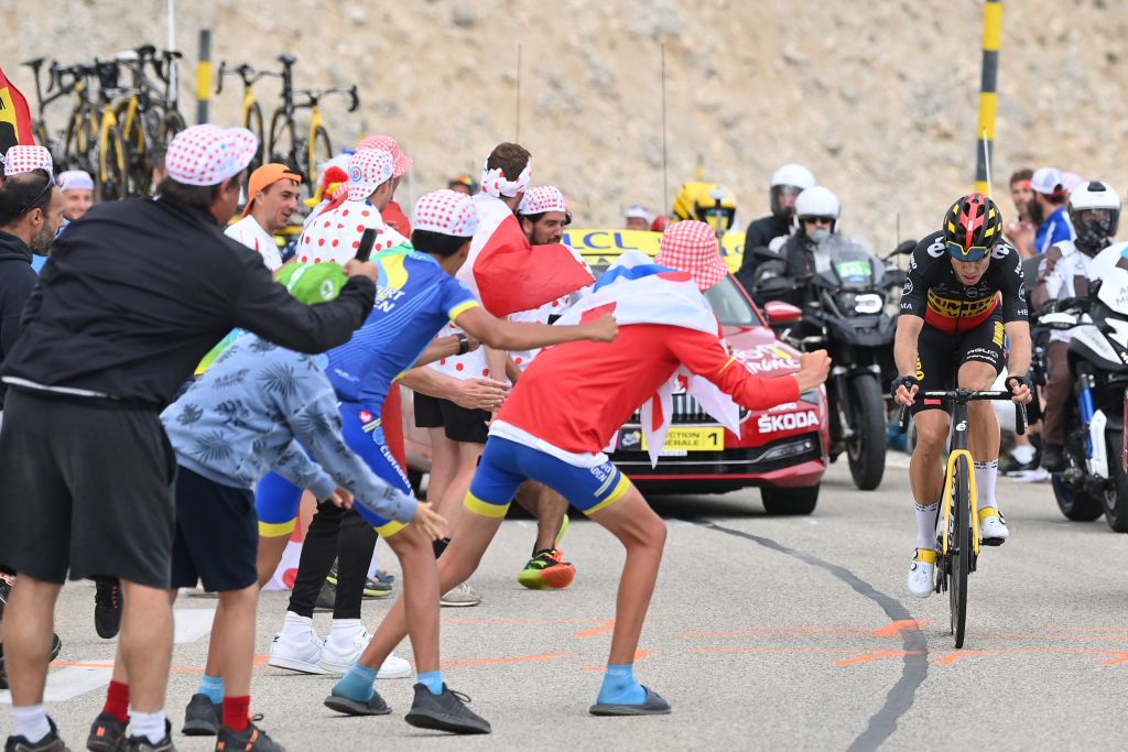 Belgian Wout Van Aert of Team JumboVisma pictured in action during the second passage on the Mont Ventoux mountain during stage 11 of the 108th edition of the Tour de France cycling race 1989 km from Sorgues to Malaucene France Wednesday 07 July 2021 This years Tour de France takes place from 26 June to 18 July 2021BELGA PHOTO DAVID STOCKMAN Photo by DAVID STOCKMANBELGA MAGAFP via Getty Images