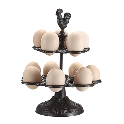 Sumtree Cast Iron Vintage Rustic Eggs Holder Rack for 12 Eggs, Black