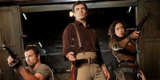 Adam Baldwin, Nathan Fillion, and Gina Torres in Firefly