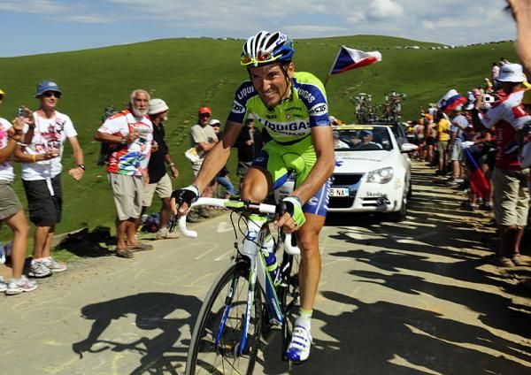 Ivan Basso (Liquigas-Doimo) races another day in the mountains.