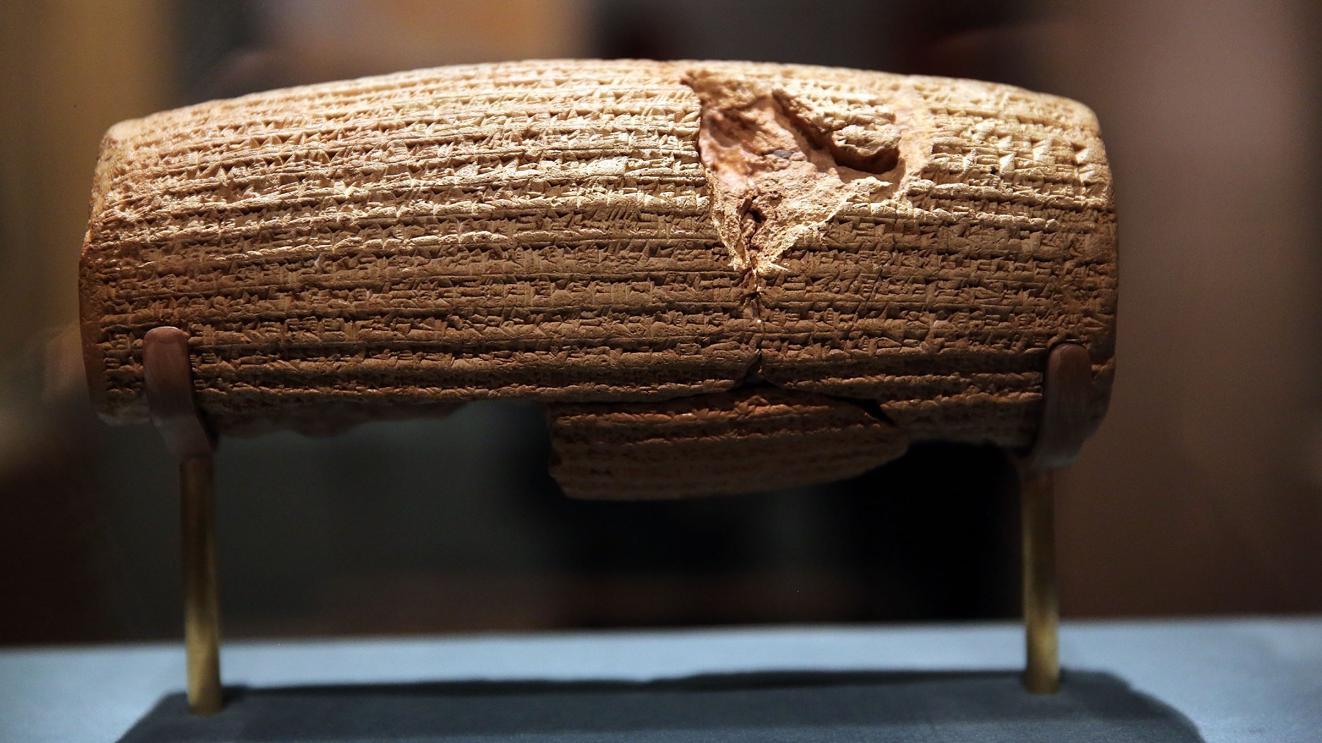 The Cyrus Cylinder, held in the British Museum, made by the Persian ruler Cyrus, who conquered Babylon in 539 B.C.