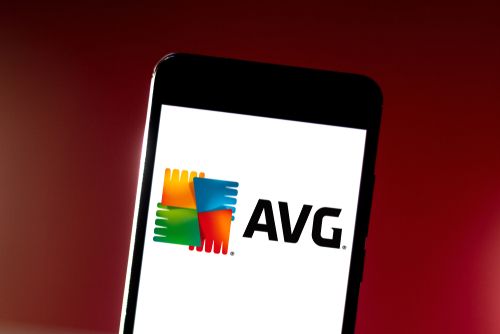 AVG logo displayed on a smartphone