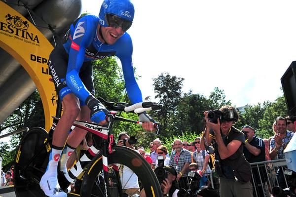 Ryder Hesjedal (Garmin-Sharp) kicks off his 2012 Tour de France with the prologue time trial in Liege, Belgium.