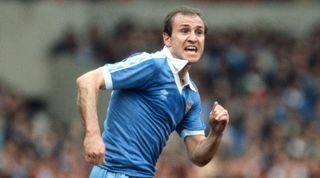 5 September 1981 - Football League Division One - Stoke City v Manchester City - Dennis Tueart of Man City - (Photo by Mark Leech/ Offside/Getty Images).