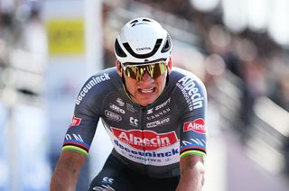 ROUBAIX FRANCE APRIL 13 Mathieu Van Der Poel of Netherlands and Team Alpecin Deceuninck celebrates at finish line as race winner during the 122nd Paris Roubaix 2025 a 2592km one day race from Compiegne to Roubaix UCIWT on April 13 2025 in Roubaix France Photo by Dario BelingheriGetty Images