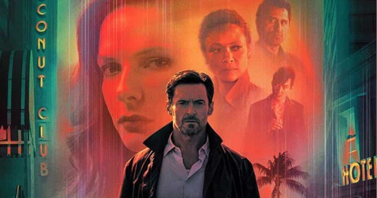 Hugh Jackman and Rebecca Ferguson and others in movie poster for Reminiscence