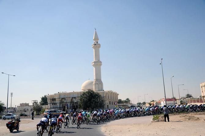 The peloton in action during stage 3 at the Tour of Qatar.