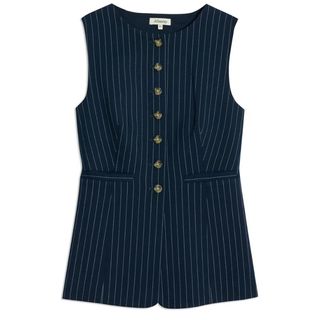 Navy Pinstripe Collarless Waistcoat