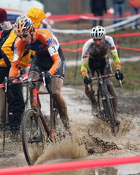 Barry Wicks and Jeremy Powers enjoy the Belgian mud during their time at the Euro 'Cross Camp.