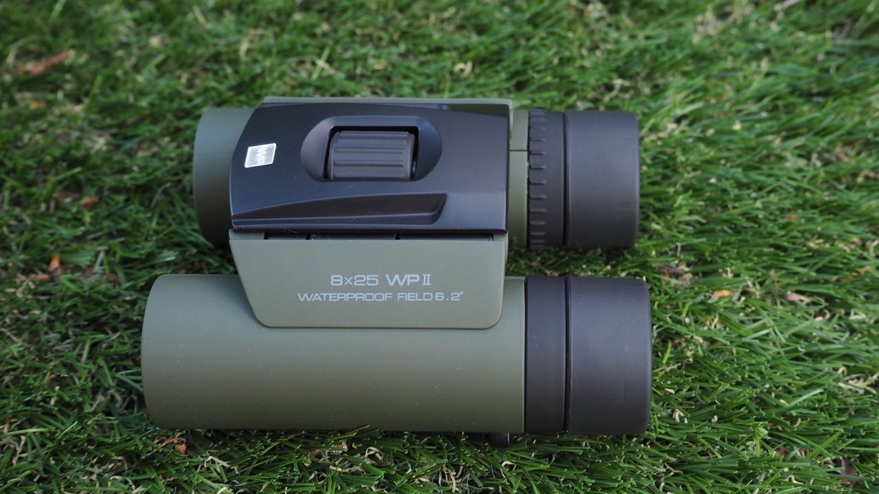 Close up photo of the Olympus 8x25 WP II binoculars