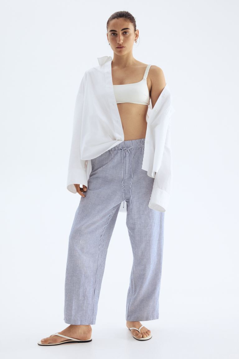 Linen-Blend Drawstring Trousers