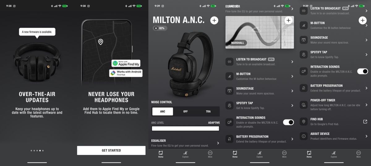 Marshall Milton ANC headphones app features and walkthrough