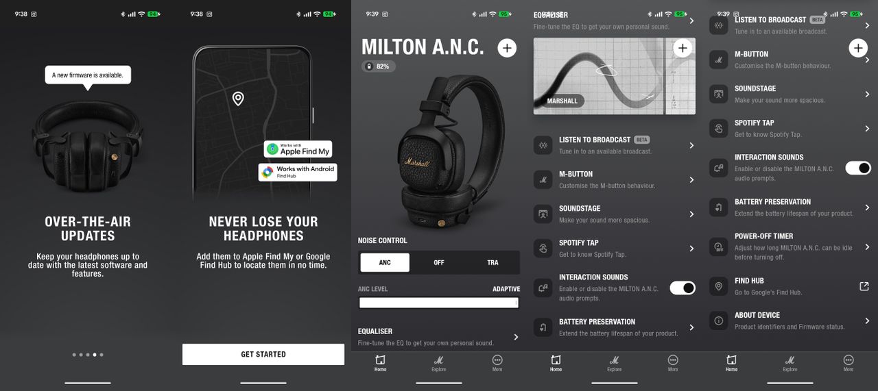 Marshall Milton ANC headphones app features and walkthrough