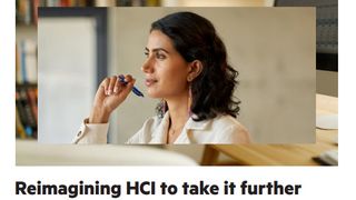 A whitepaper sharing how to reimagine HCI and simplify infrastructure for applicatons, with image of female worker holding a pen
